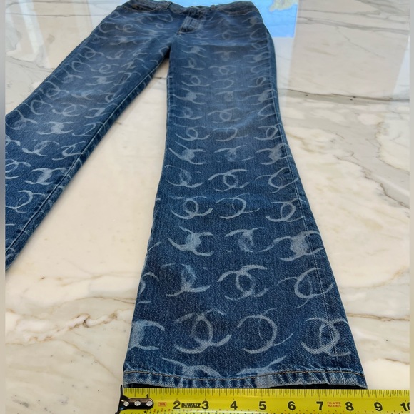 CHANEL 23N CC DARK BLUE SILVER SEQUINS BOOT CUT JEANS SIZE FR 36 / US 4 NWTS! - Picture 15 of 17